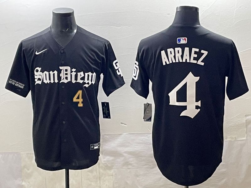 Men 2025 San Diego Padres 4 Arraez Black Five generations Joint Name Nike MLB Jersey style 8